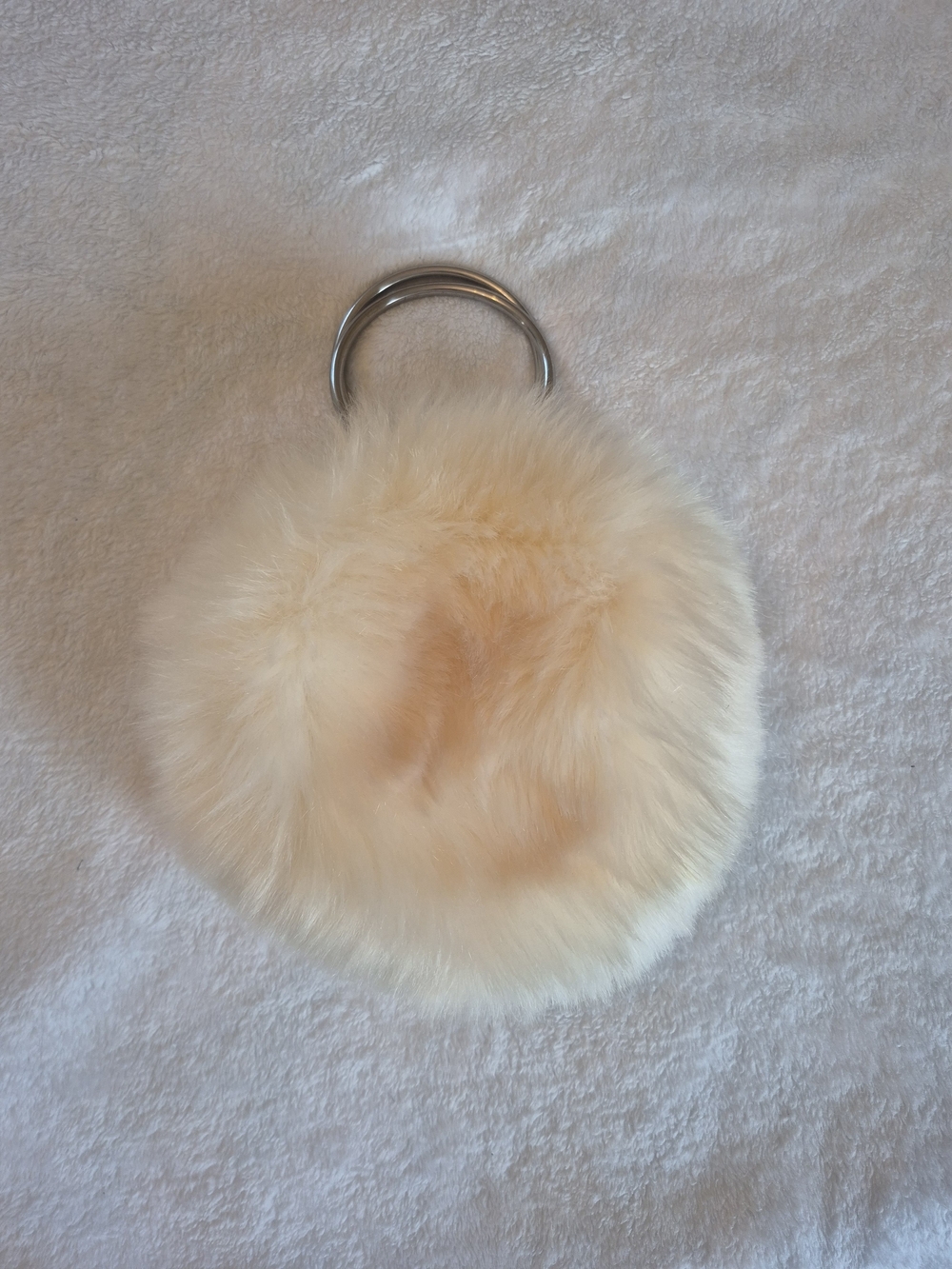 Forever 21 Cream Round Faux Fur Mini Bag with Silver Ring Handle